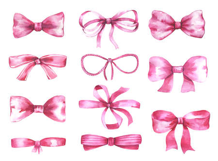Watercolor illustrations. Pink Bows. Silk, satin bow. High quality illustrationの写真素材