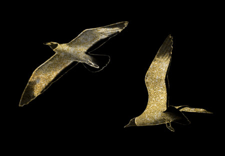 Hand painted gold glitter birds illustration. High quality illustration