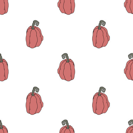 Seamless pattern with hand drawn pumpkins. Cute design for Halloween decorations. Vector seamless pattern. Vector illustrationのイラスト素材