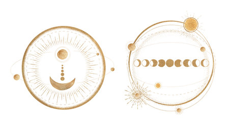 Gold mystic elements on white background. Abstract Mystic modern composition set. . High quality...