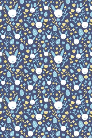 Easter seamless pattern with flowers and rabbitsの写真素材