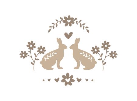 Silhouette of pair of easter bunnies on white backgroundのイラスト素材
