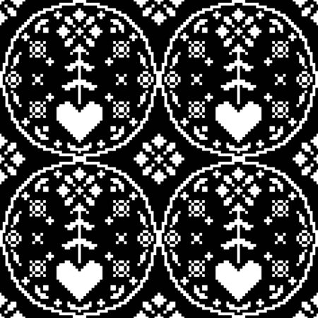 Black and white scandinavian style floral ornamentのイラスト素材