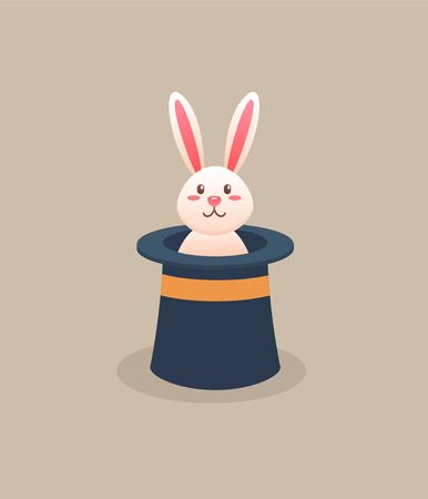 Magic white rabbit in a hat on light beige background.のイラスト素材