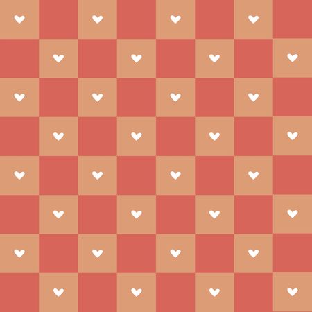 Seamless pattern with hearts on checkered background in romantic vintage style.のイラスト素材