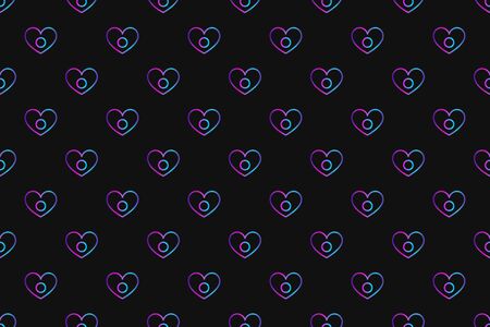 Seamless pattern with neon heart with asexuality symbol on black backgroundの写真素材