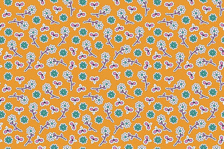 A seamless floral pattern in a cartoonish colorful style.の写真素材
