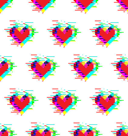 Seamless pattern of hearts with glitch effectのイラスト素材