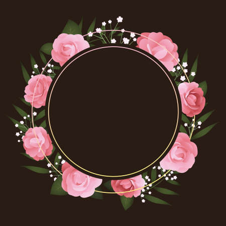 A wreath of roses or camellias with small flowersのイラスト素材