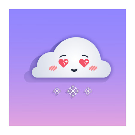 Kawaii cute snowy cloud with love eyes in the shape of hearts