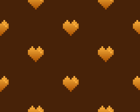 Gold pixel heart on brown background, seamless vector pattern. Stock illustration for web, print, background and wallpaper, textile, scrapbooking and wrapping paper.のイラスト素材