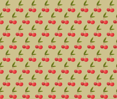 Seamless pattern with ripe realistic red cherries.