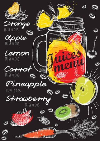 Juice menu, hand drawn illustration. Smoothieのイラスト素材
