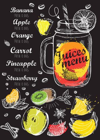 Juice menu, hand drawn illustration. Smoothieのイラスト素材