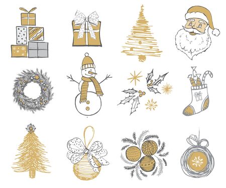 Christmas pattern in sketch style. Hand drawn illustration.のイラスト素材