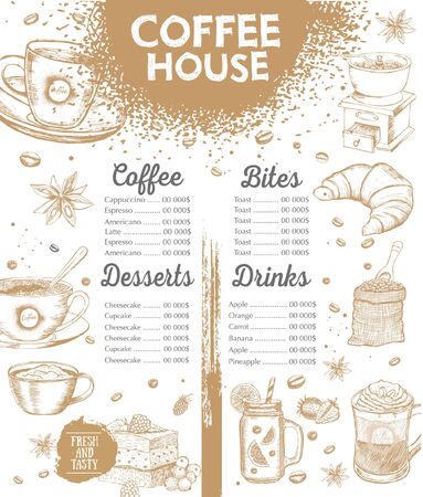 Coffee house menu. Restaurant cafe menu, template design. Food flyer.のイラスト素材