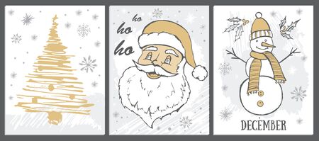 Christmas tree set. Christmas ball set. Hand drawn illustration.のイラスト素材