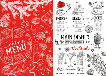 Christmas menu. Coffee house menu. Hand drawn illustrationのイラスト素材