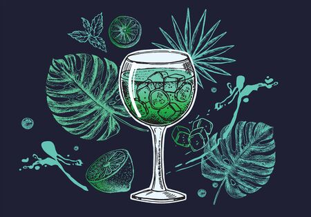 Cocktail menu design template. Alcoholic cocktails hand drawn.のイラスト素材