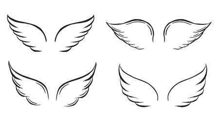 Angel wings vector hand drawn illustrationのイラスト素材