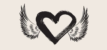 Heart with angel wings hand drawn vector illustrationのイラスト素材