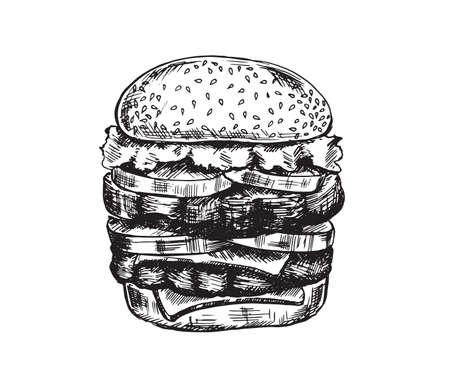 Burger Vector vintage drawing.のイラスト素材