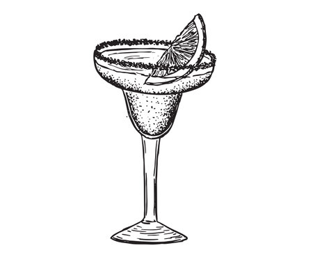 Cocktail with lime. Hand drawn sketch style. Vector illustrationのイラスト素材