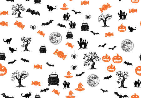 Halloween symbols hand drawn illustrationsのイラスト素材