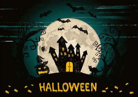 Halloween symbols hand drawn illustrationsのイラスト素材