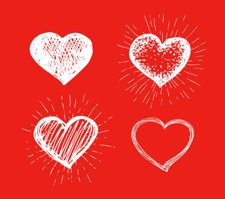 Hand drawn hearts. Valentine's day. Vector illustration of red hearts.のイラスト素材