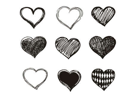 Hand drawn hearts. Valentine's day. Vector illustration of red hearts.のイラスト素材