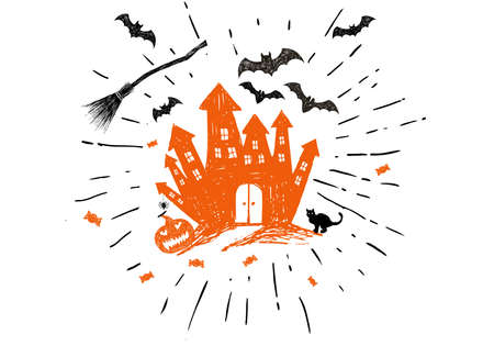 Halloween symbols hand drawn illustrationsのイラスト素材