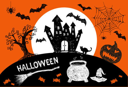 Halloween symbols hand drawn illustrationsのイラスト素材