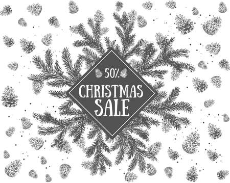 Christmas frame hand drawn. Vector.のイラスト素材