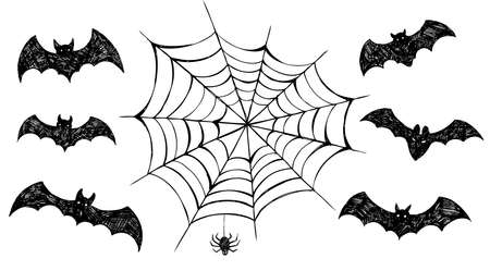 Halloween symbols hand drawn illustrationsのイラスト素材