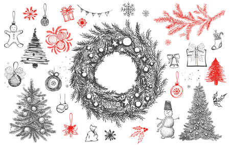 Christmas Greeting card. Design element in doodle style.のイラスト素材