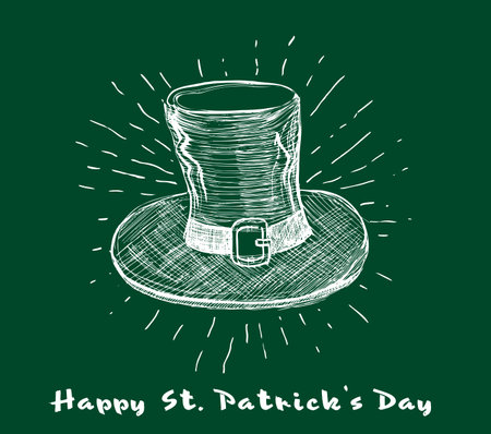 St. Patrick's Day greeting card with hand drawn top hat. Vector illustration.のイラスト素材