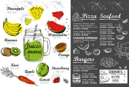 Juice menu hand drawn. Smoothie.のイラスト素材