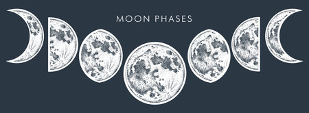 Moon phases isolated, hand drawn illustration.