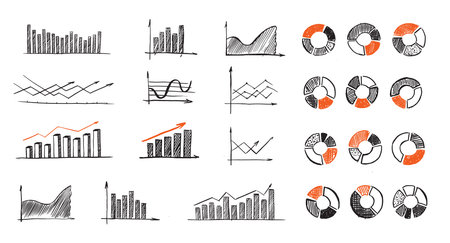 Graphs and Charts icons, Set hand drawn. Vectorのイラスト素材