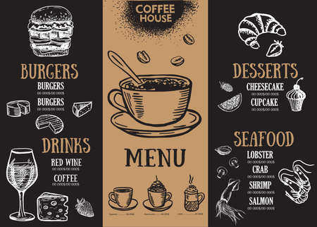 Restaurant menu design. Food flyer. Hand-drawn style. Vector illustration.のイラスト素材