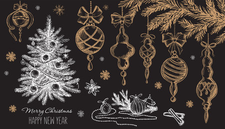 Christmas toys set. Hand drawn illustration.のイラスト素材