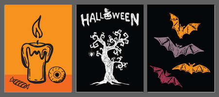Halloween symbols hand drawn illustrationsのイラスト素材