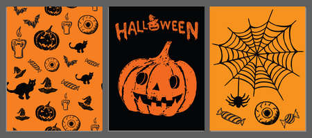 Halloween symbols hand drawn illustrationsのイラスト素材