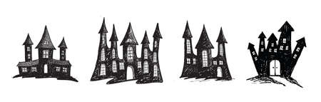 Halloween, Old house. Hand drawn illustration. Vectorのイラスト素材