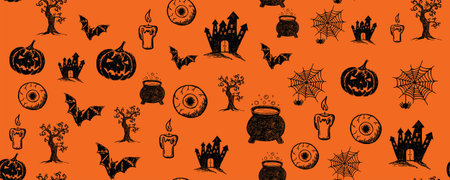 Halloween symbols hand drawn illustrationsのイラスト素材