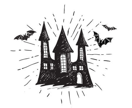 Halloween, Old house. Hand drawn illustration. Vectorのイラスト素材