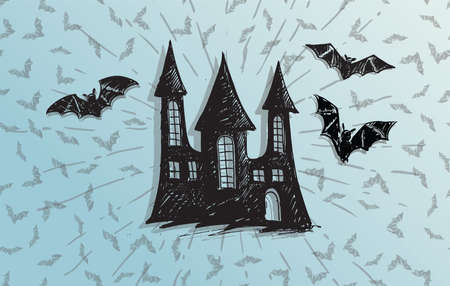 Halloween, Old house. Hand drawn illustration. Vectorのイラスト素材