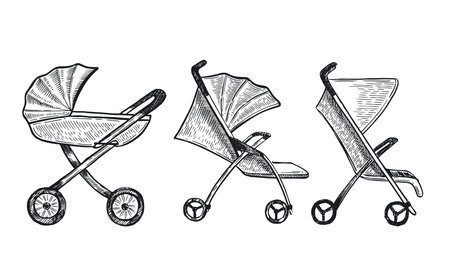 Pram hand drawn vector illustration.