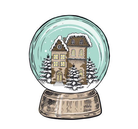 Snow globe hand drawn illustration, vector.のイラスト素材